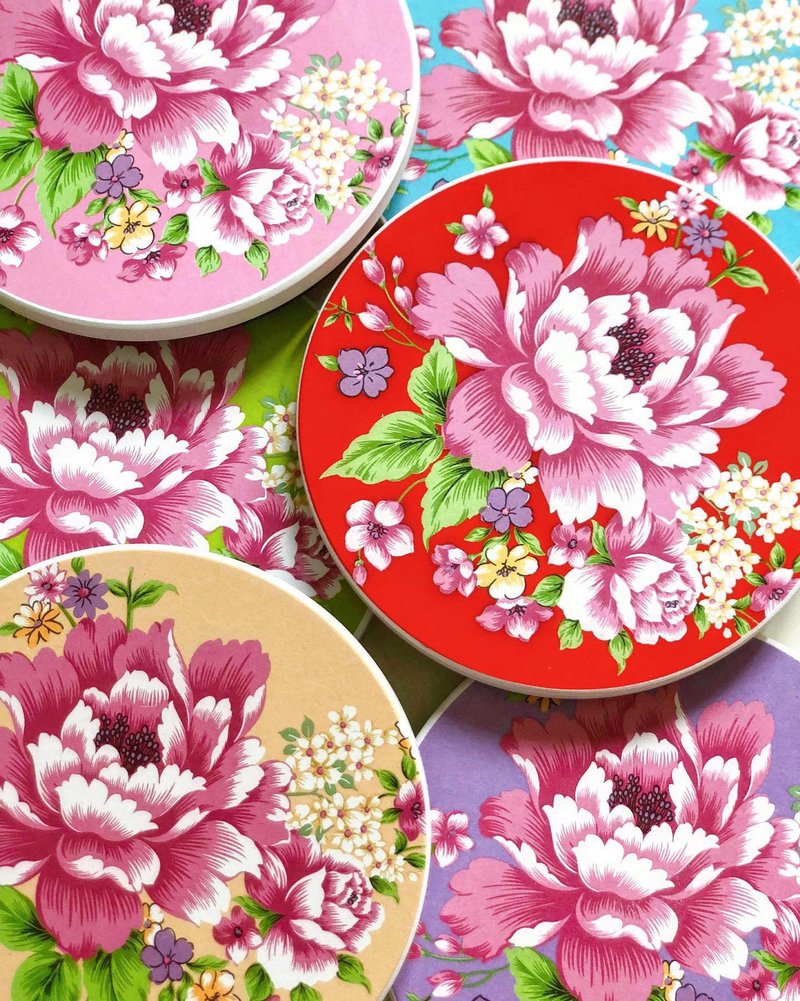 Honghua series water-absorbent coasters/environmentally friendly heat-resistant water-absorbent coasters/6 colors in total - ที่รองแก้ว - เครื่องลายคราม หลากหลายสี