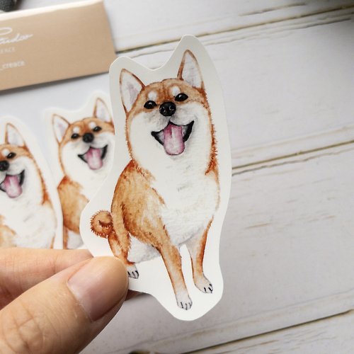 Creace 寵物貼紙-柴犬 柴柴5入水彩貼紙組 珠光防水貼紙