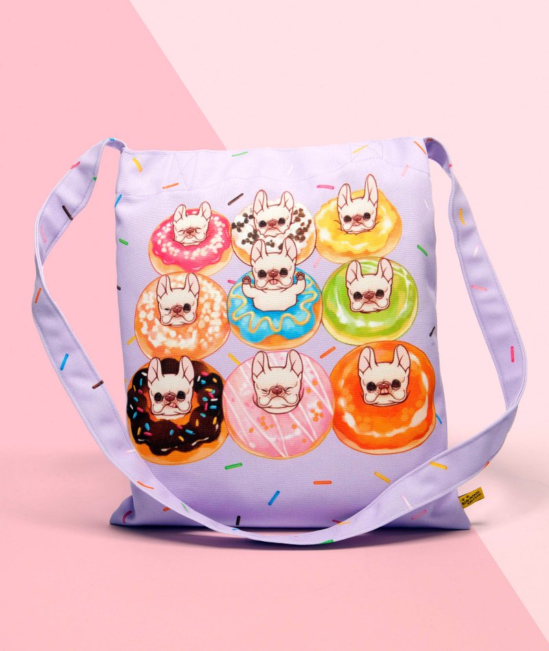 Happy Donuts Dual-use Imitation Canvas Color Printing Tote Bag - Messenger Bags & Sling Bags - Polyester Purple