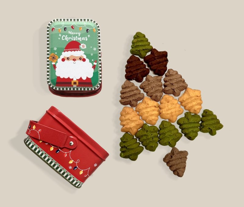 Miss7's Christmas tree cookies and Christmas portable tin boxes are more mouth-watering than Hong Kong bear cookies - Handmade Cookies - Other Metals Red