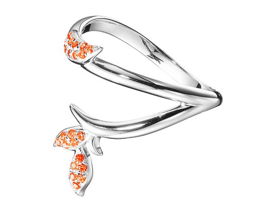 Majade Jewelry Design 密釘鑲橘橙寶石14k金結婚戒指 另類植物訂婚戒指 非傳統樹枝戒指