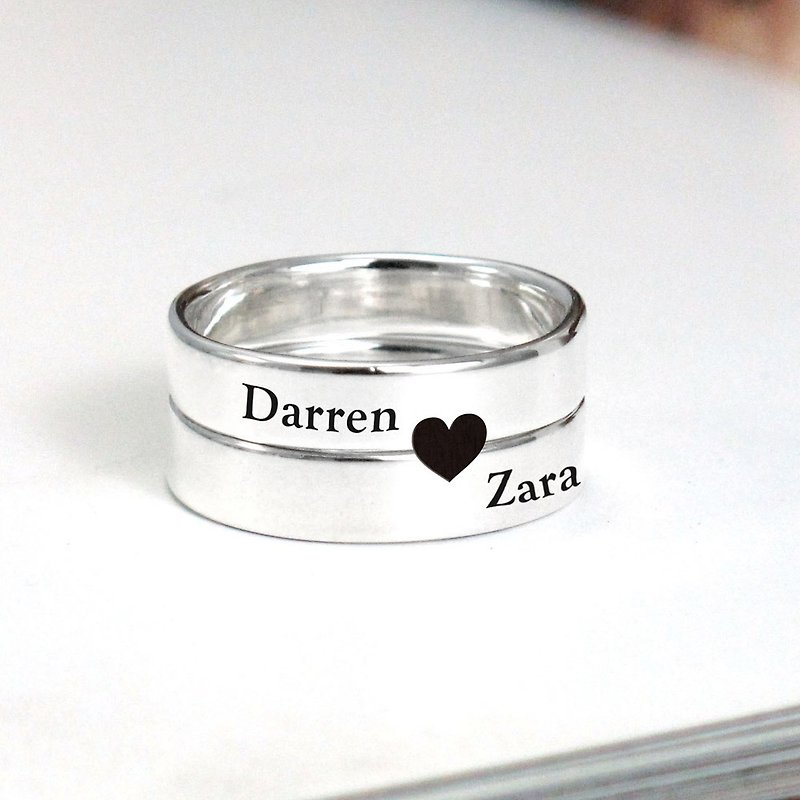 Together Combined Pattern Lettering Sterling Silver Rings Custom Made (Two) - Couples' Rings - Sterling Silver Silver