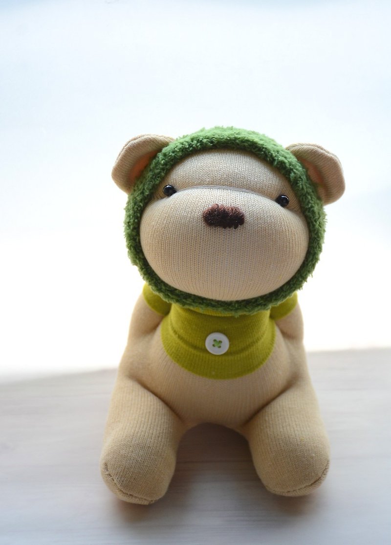 Full-hand stitching natural wind sock doll ~ lemon honey bear - ตุ๊กตา - ผ้าฝ้าย/ผ้าลินิน สีเขียว