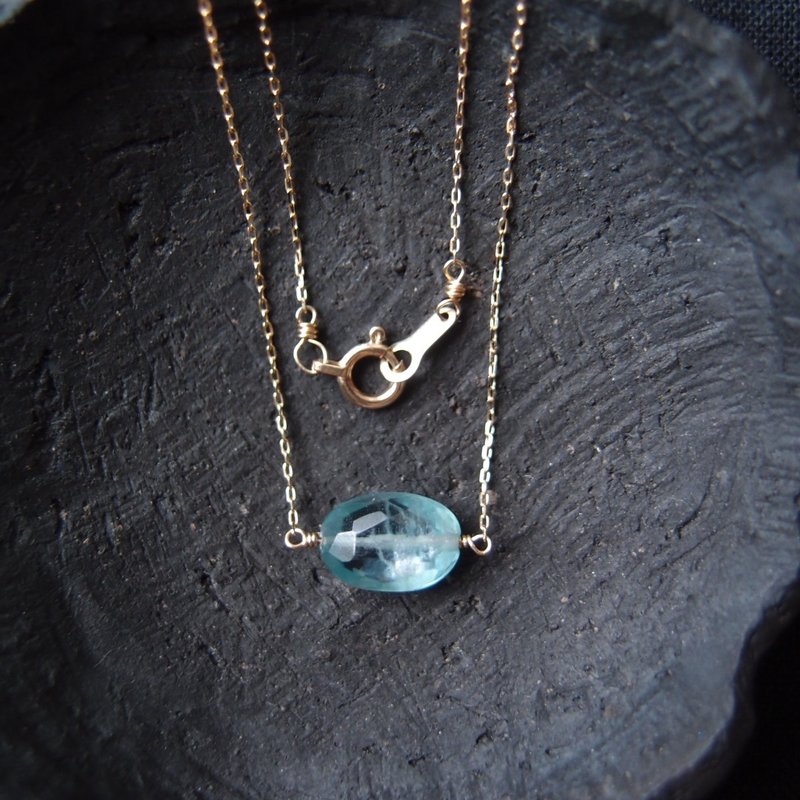 【K10YG】Sky Blue Kyanite Necklace スカイブルーカイヤナイト ひと粒ネックレス　Oval - 耳環/耳夾/耳骨夾 - 寶石 金色