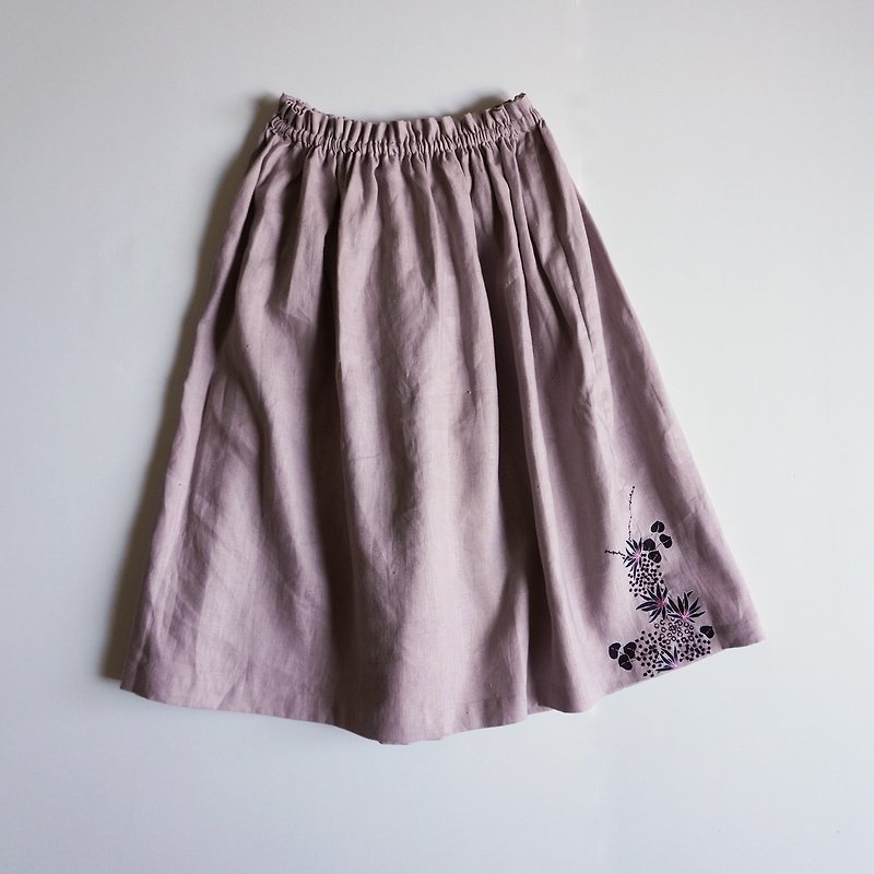 Gathered skirt dull pink underwater plants - Skirts - Cotton & Hemp Pink