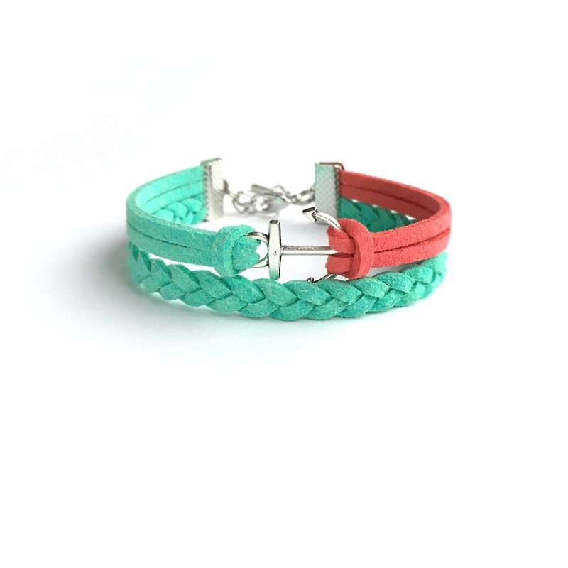 Handmade Double Braided Anchor Bracelets –watermelon red limited - Bracelets - Other Materials Green