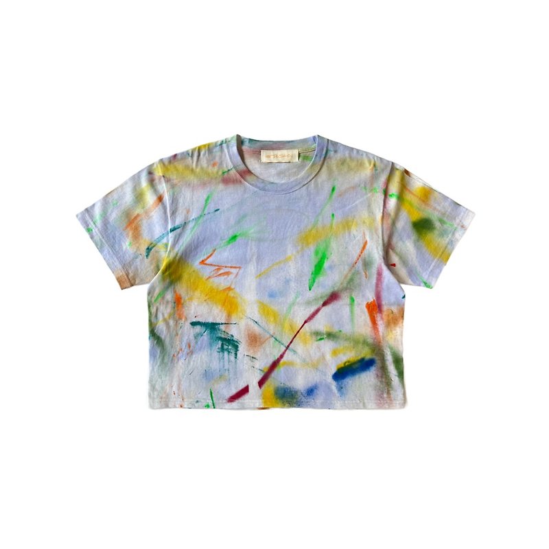 Short fit cotton hand-painted T-shirt - Women's T-Shirts - Cotton & Hemp Multicolor