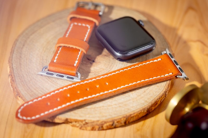 Apple watch 或 手錶皮革錶帶 多色選擇 - 錶帶 - 真皮 橘色