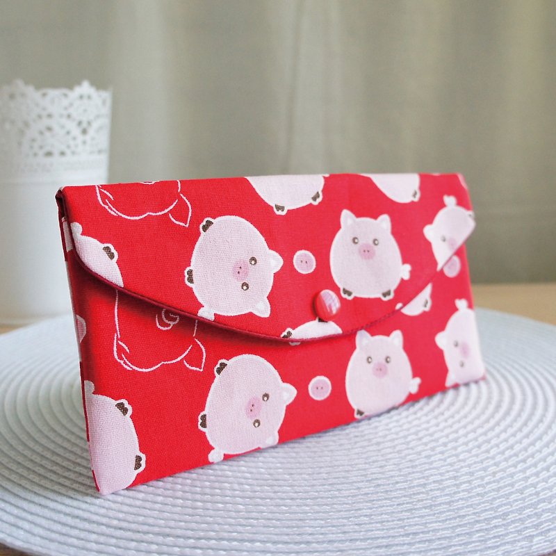 LovelyQ version [Fat and round pig red envelope bag] Passbook cover, cash storage bag, red - Chinese New Year - Cotton & Hemp Red