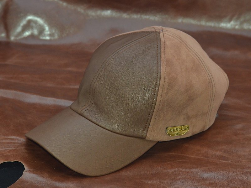 MAJORLIN Baseball Cap Lambskin Full Leather Leather Trim Face Leather Hat Brown - หมวก - หนังแท้ สีนำ้ตาล