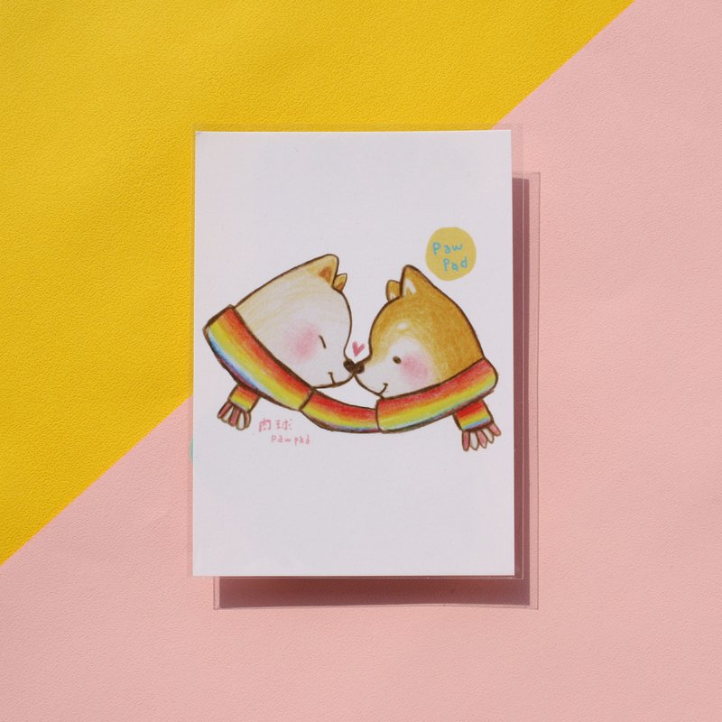 Meatball/Rainbow Shiba Inu/Postcard/Hetero-color pupil white cat - การ์ด/โปสการ์ด - กระดาษ ขาว