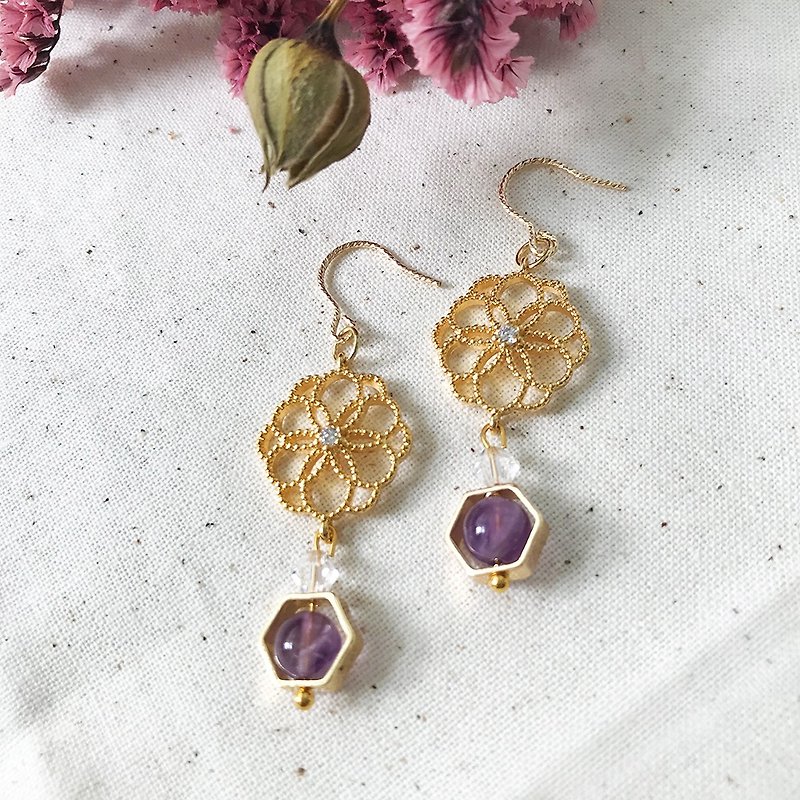 Amethyst 18k gold plated earrings - Earrings & Clip-ons - Crystal Purple