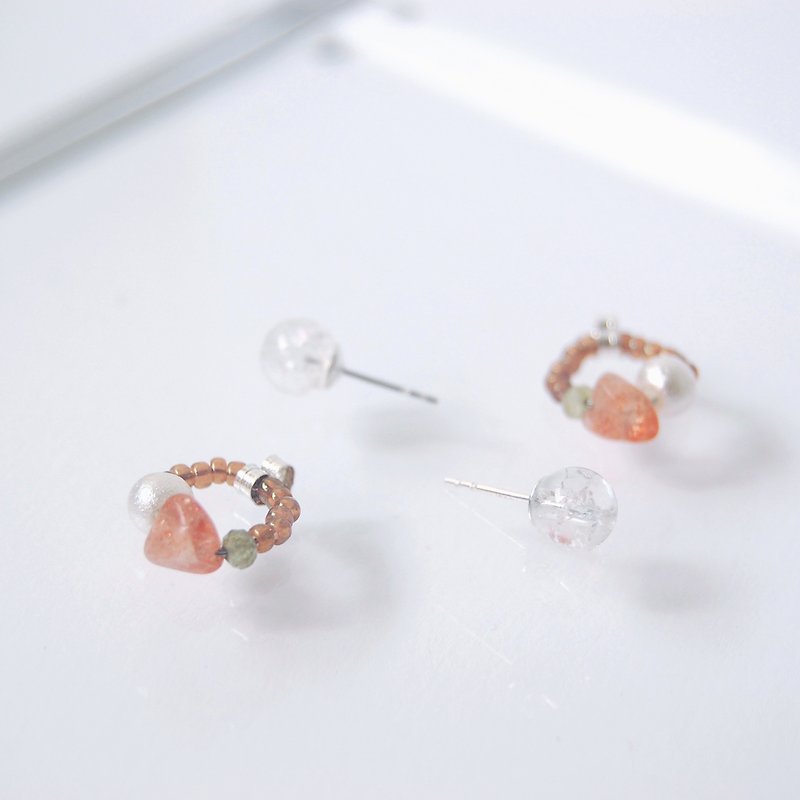 Rock Quartz Strawberry Quartz Crystal Gemstone Silver Earrings - Earrings & Clip-ons - Crystal Orange