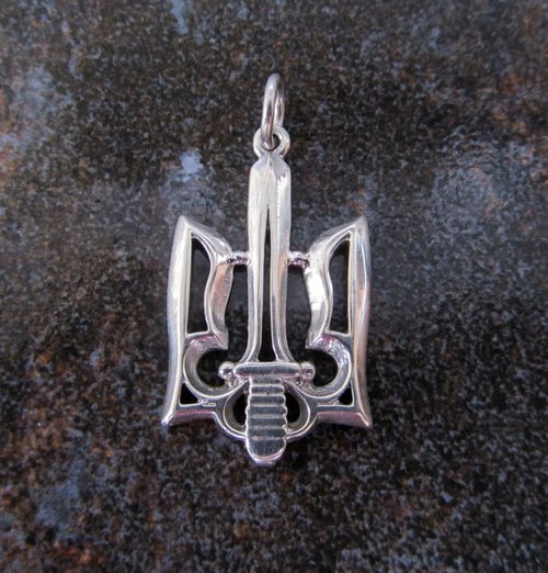 Gogodzy Ukraine silver trident with sword necklace pendant,silver tryzub with sword char