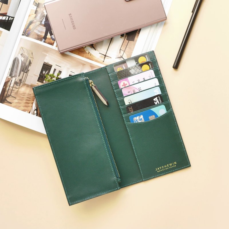 綠色長夾 Long Flat Wallet / Pine Green Nappa Leather 短夾 - 錢包/皮夾/長短夾 - 真皮 綠色