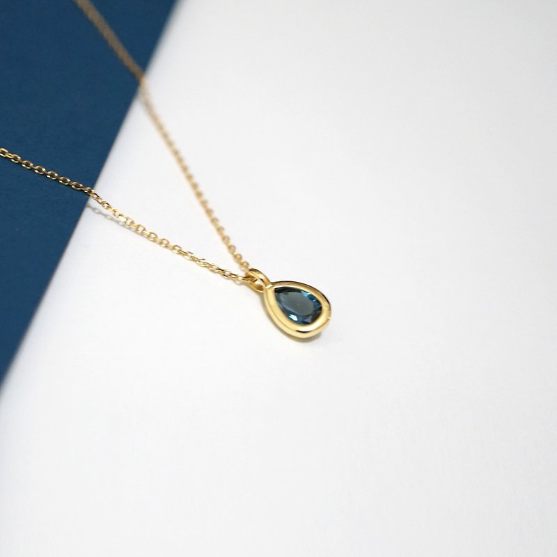 水滴倫敦藍托帕石925純銀項鍊 (銀/玫瑰金/18k金) | 托帕石系列 - 項鍊 - 寶石 藍色