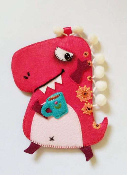 Julie Handmade 不織布証件套可愛悠遊卡有趣手工卡套-恐龍系列Red
