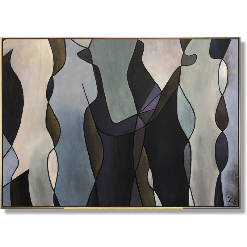 Large Human Painting with Gold Leaf - Original Abstract Contemporary Oil Art - 壁貼/牆壁裝飾 - 壓克力 多色