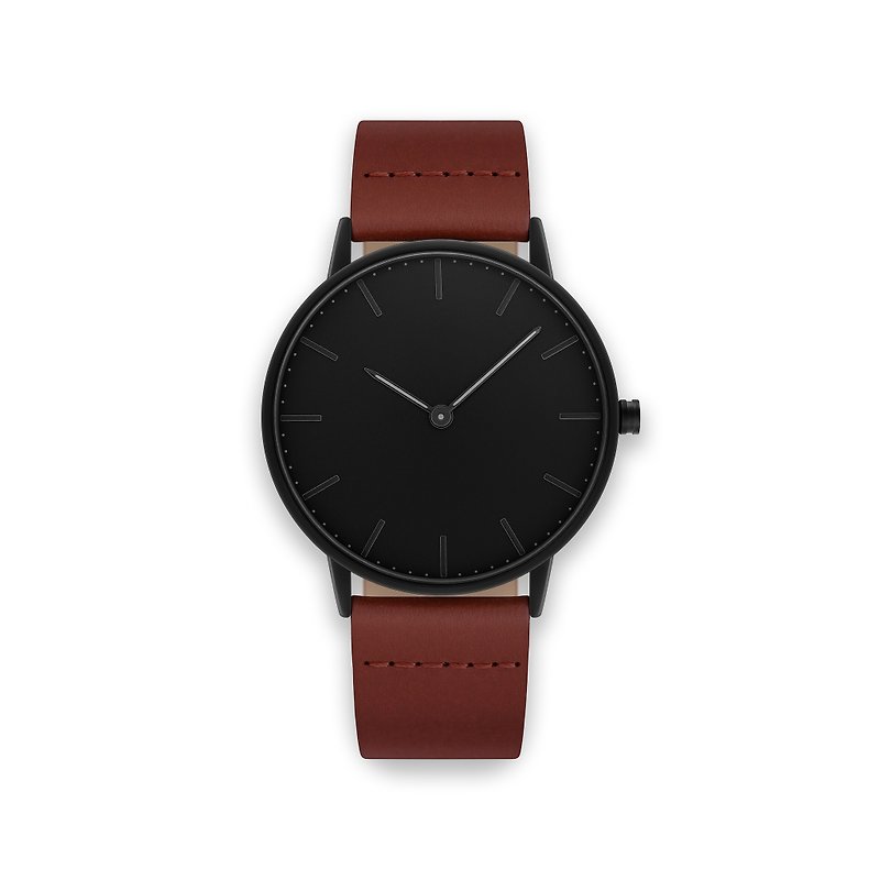 ブラックアウト40  - ブラウンレザー - 腕時計 - 革 ブラック