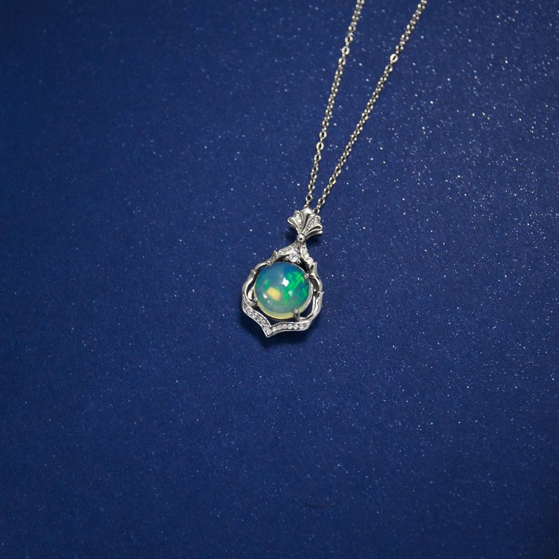 蛋白石 10月生日石  純銀項鍊 - 項鍊 - 寶石 粉紅色