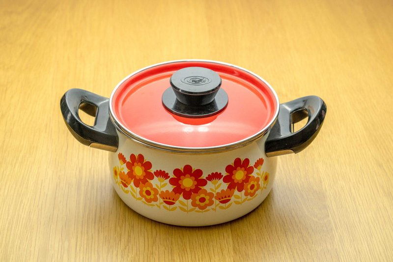 早期 台製 普普風雙耳琺瑯湯鍋  庫存新品 台灣免運 - 廚具 - 琺瑯 紅色