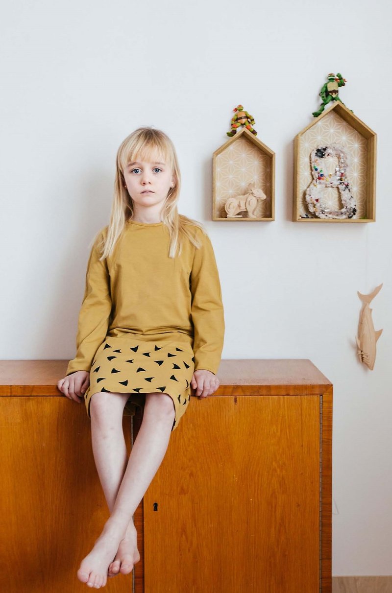 [Nordic children's clothing] Swedish organic cotton children's dress 3 years old to 12 years old - Kids' Dresses - Cotton & Hemp Yellow