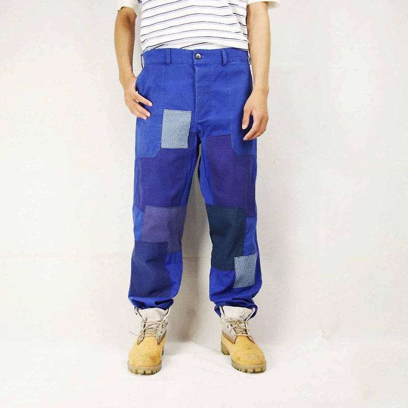 Tsubasa.Y Antique House 006 stitching European work pants, tooling blue trousers work pants - กางเกงขายาว - วัสดุอื่นๆ 