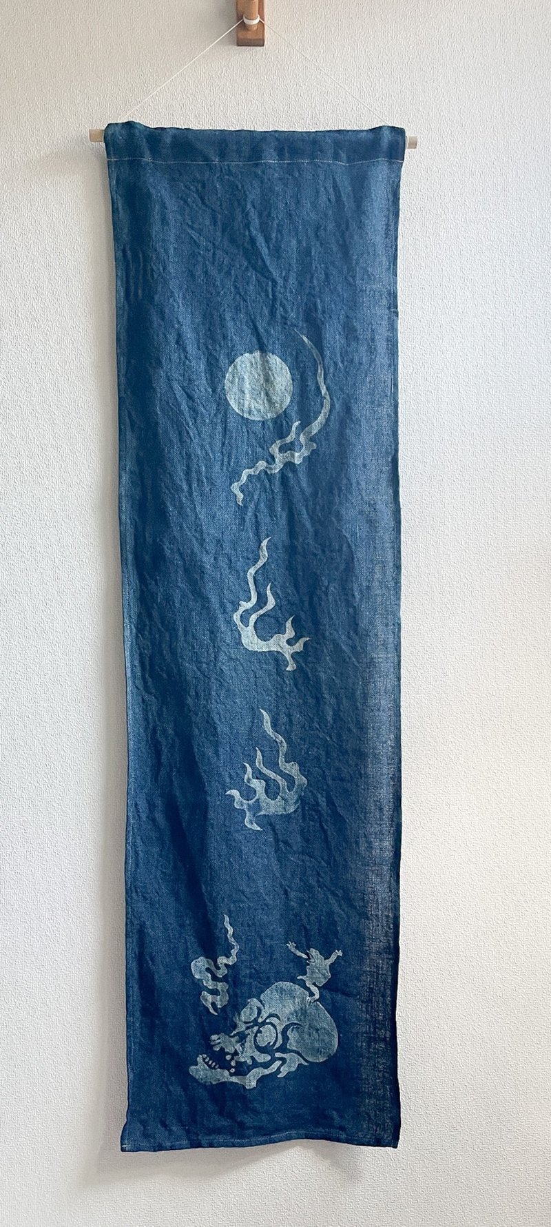 日本製 FULL MOON Ghost Skull Frog 錦鯉 JAPANBLUE Tapestry Aizome 藍染 黄麻 ジュート Walldeco - 其他 - 棉．麻 藍色