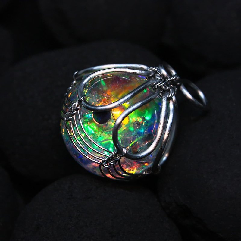Opalescence. Pendant - a nebula with a black lab opal planets in jewelry resin