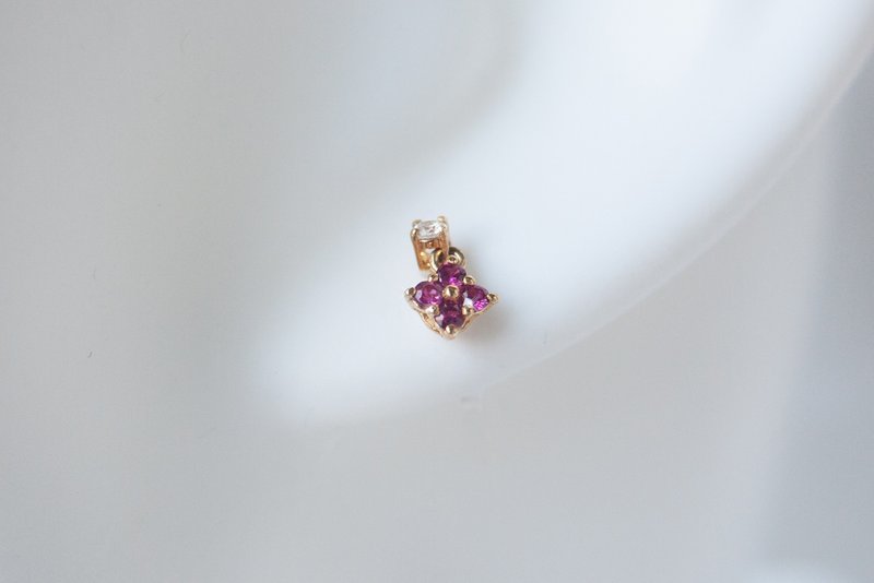 K gold/sweet heart diamond ruby sparkling real diamond swaying earrings - ต่างหู - เครื่องประดับ สีแดง