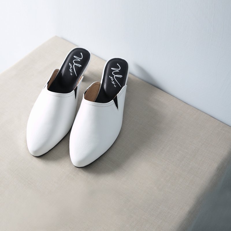 Mules 穆勒 (純粹白) White 極致皮革 | WL - 女皮鞋 - 真皮 白色