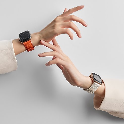 LOOKOOL 台灣製 Apple Watch 小格紋 真皮 錶帶 復刻白