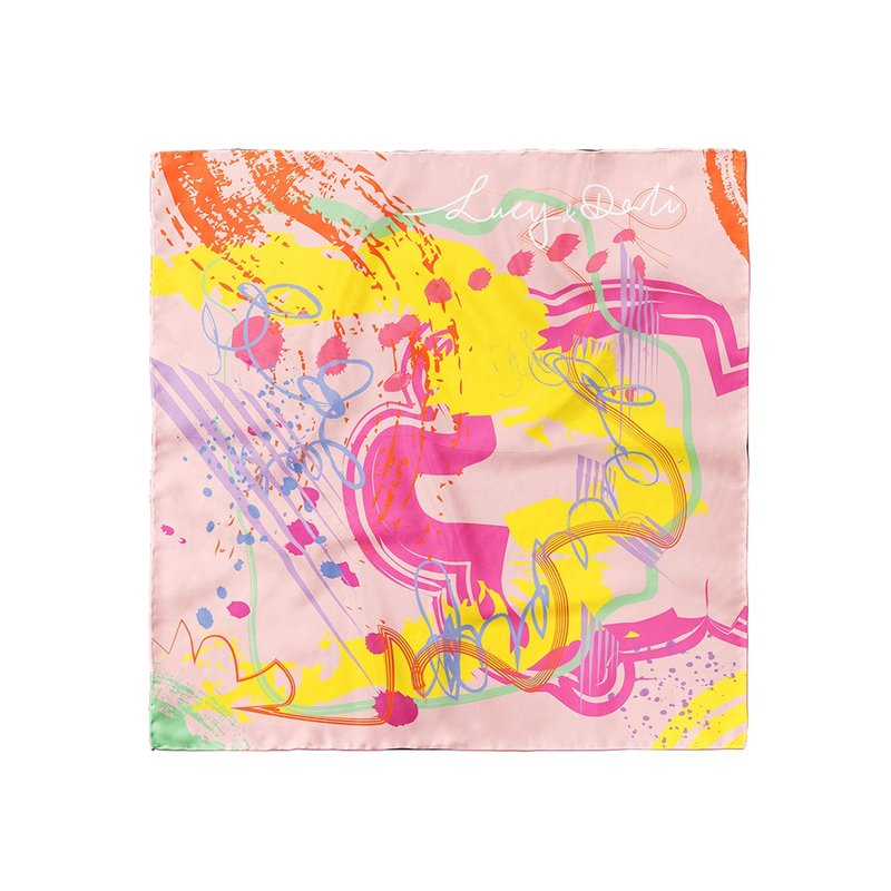 100% silk big scarf 75x75cm in Abstract pattern print - ผ้าพันคอ - ผ้าไหม หลากหลายสี