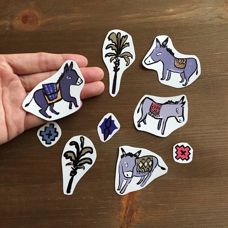 Moroccan donkey and palm tree transparent sticker pack - Stickers - Plastic Gray
