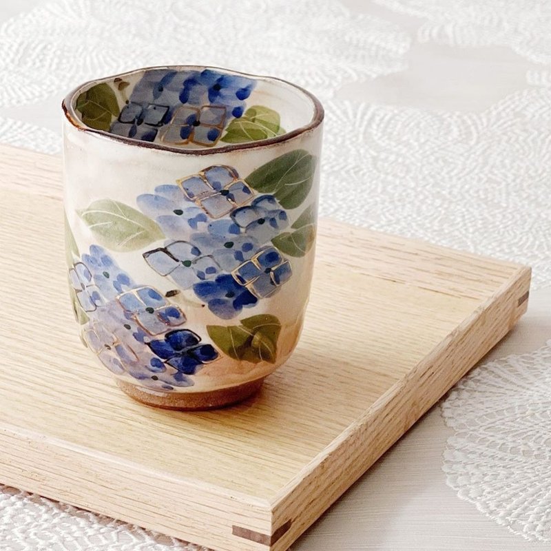 Handpainted geometric octagon bowl - Asanoha - แก้ว - ดินเผา สีน้ำเงิน