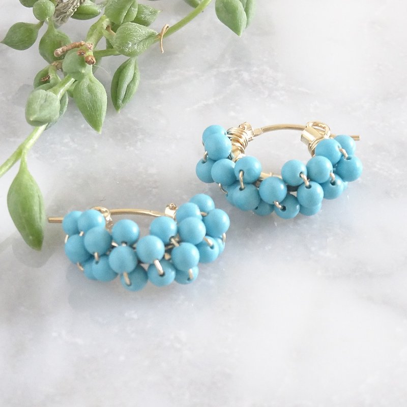 14kgf Turquoise wrapped pierced earrings / clip on earrings - ピアス・イヤリング - 宝石 ブルー