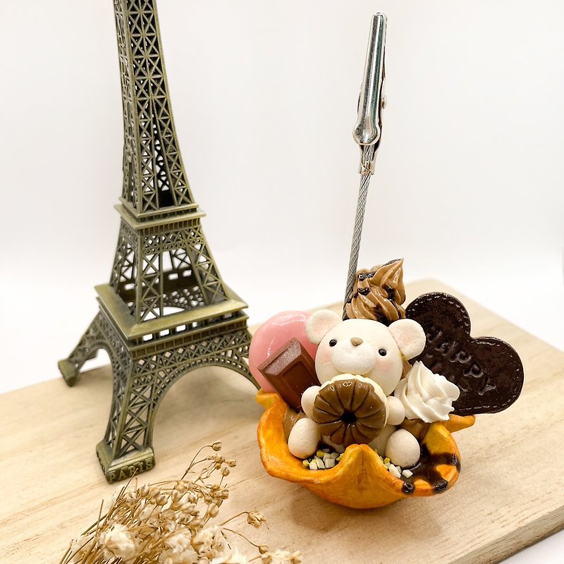 Clay Dessert | Bear Ice Cream Sundae Base Business Card Holder/Gift/Decoration - Card Stands - Clay Multicolor