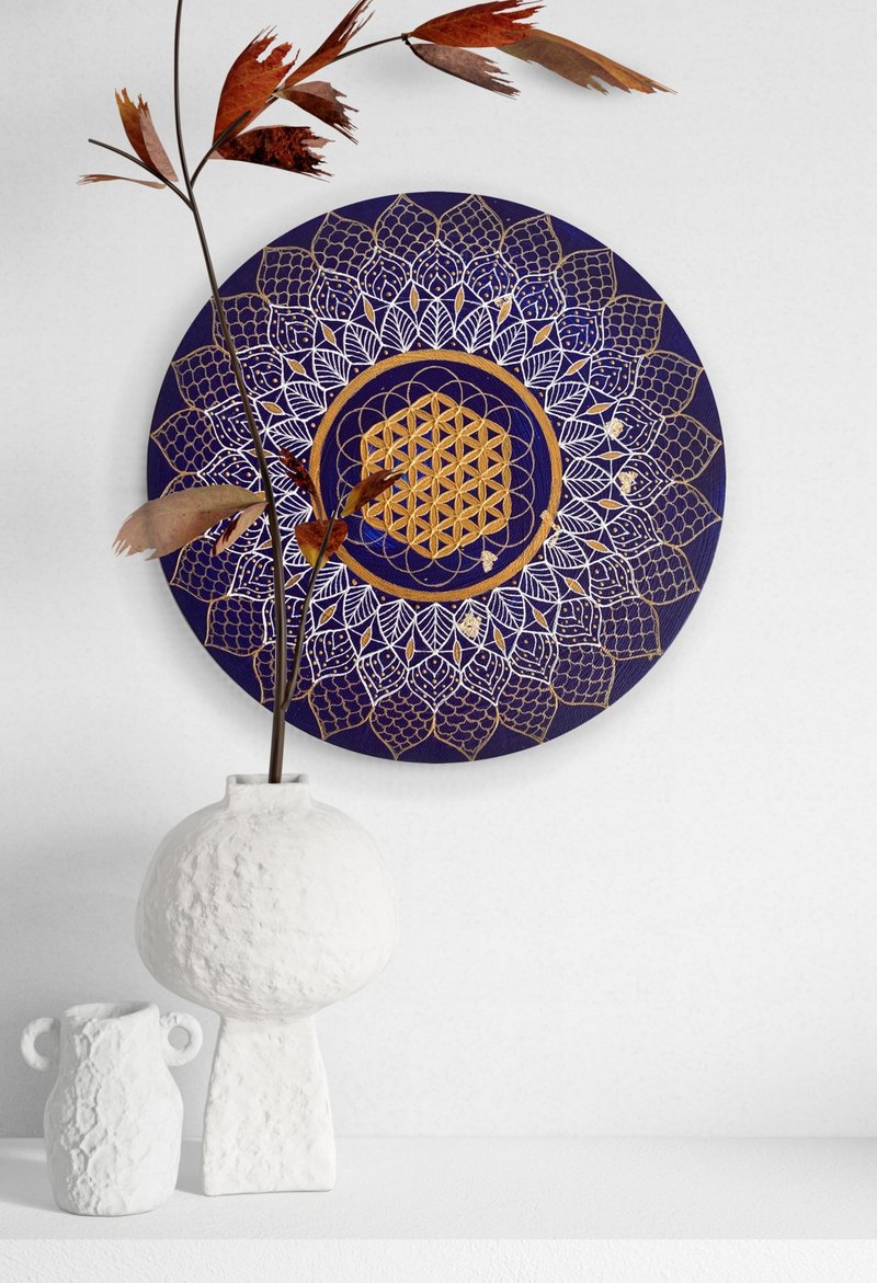 Round mandala painting Flower of life spiritual wall art Sacred geometry decor - 壁貼/牆壁裝飾 - 壓克力 紫色