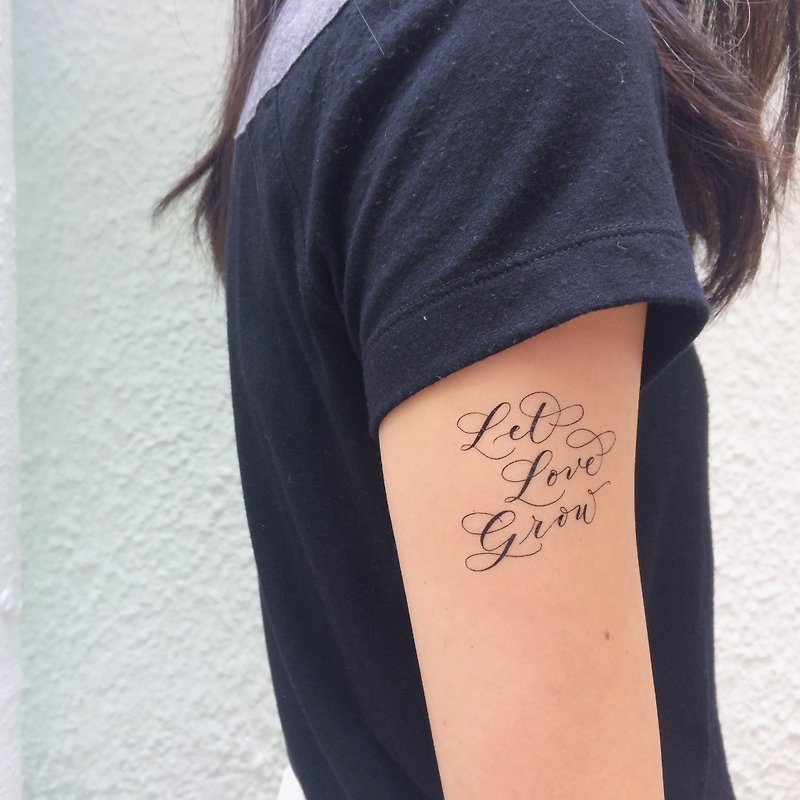 cottontatt // Let Love Grow // calligraphy temporary tattoo sticker - สติ๊กเกอร์แทททู - วัสดุอื่นๆ สีดำ