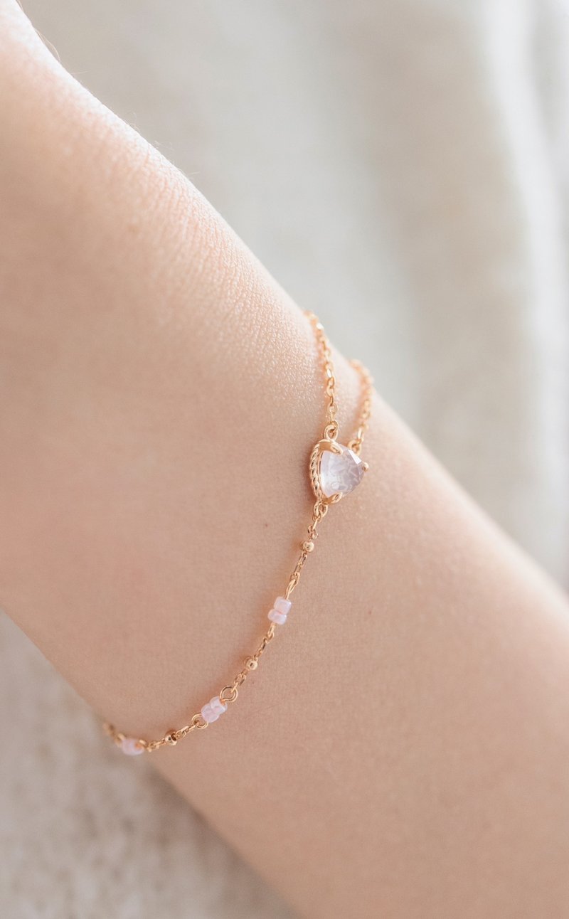 925 silver rose quartz rainbow bracelet - สร้อยข้อมือ - เงินแท้ 