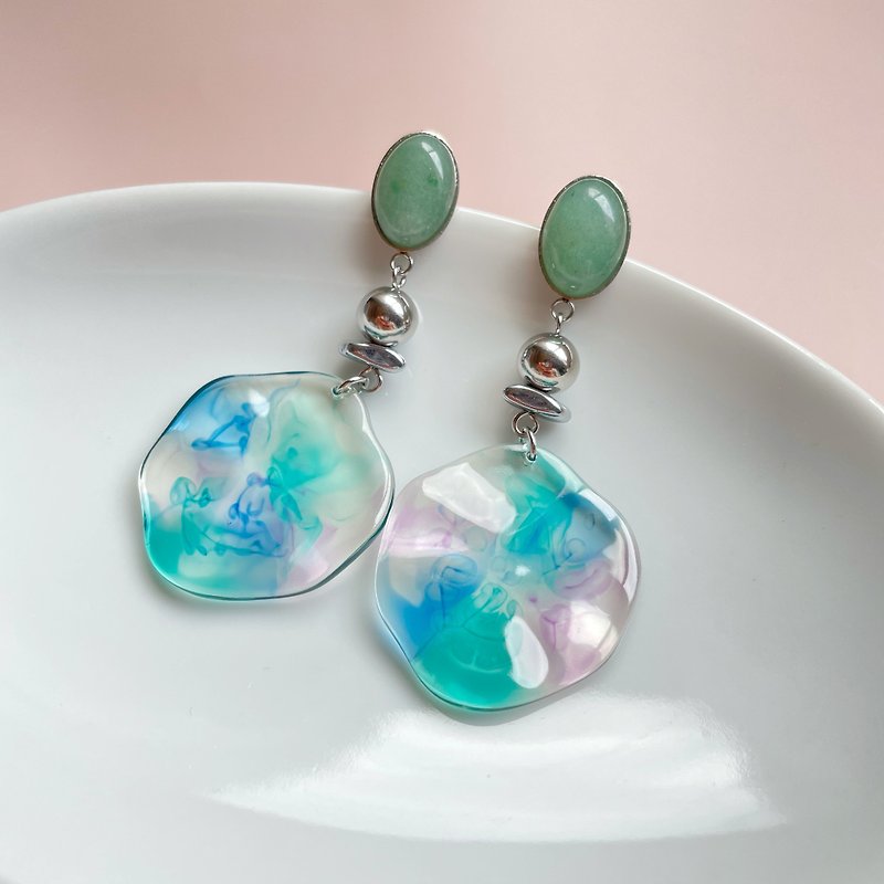 Marble blue earrings earrings / Clip-On - ต่างหู - เครื่องประดับพลอย สีน้ำเงิน