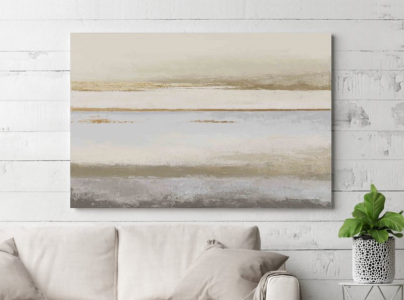 Beige gray painting | Beige light blue painting |Beige gray painting | Horizon 2 - 壁貼/牆壁裝飾 - 棉．麻 藍色