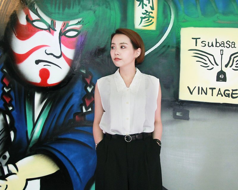 Tsubasa.Y ancient house embroidery thread straight striped sleeveless white lining, lady shirt - เสื้อผู้หญิง - วัสดุอื่นๆ 