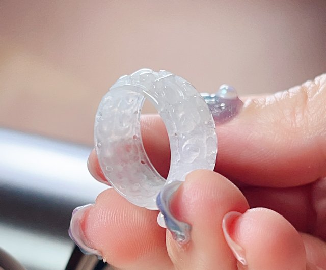 アイスジェイド 彫刻リング | 天然ミャンマー産 翡翠A貨 | ギフト