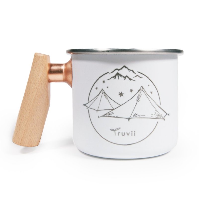 【客製化禮物】木柄 白鐵杯 400ml(Tent Party雪白) - 咖啡杯/馬克杯 - 不鏽鋼 白色
