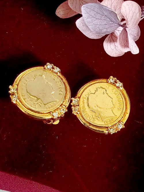 老時光製造所 vintage jewelry Ellen Designs 仿羅馬金幣 夾式耳環