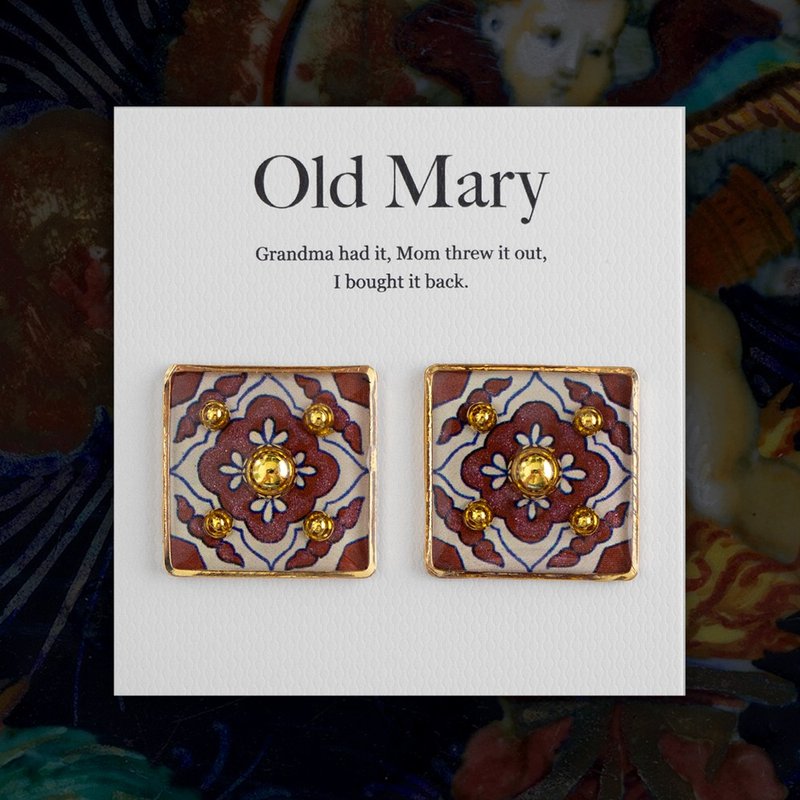 耳環 | Talavera Red Tiles | 925純銀抗敏 - 耳環/耳夾/耳骨夾 - 樹脂 紅色