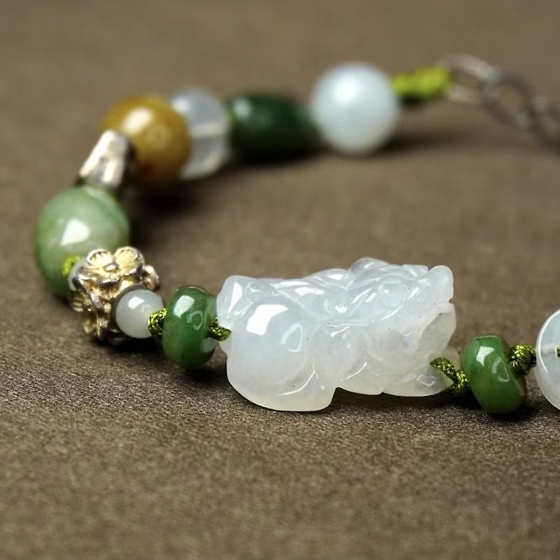 [Lucky Beast] Ice Jade Pixiu Design Bracelet | Natural Burmese Jade A-grade | Gift - Bracelets - Jade Multicolor