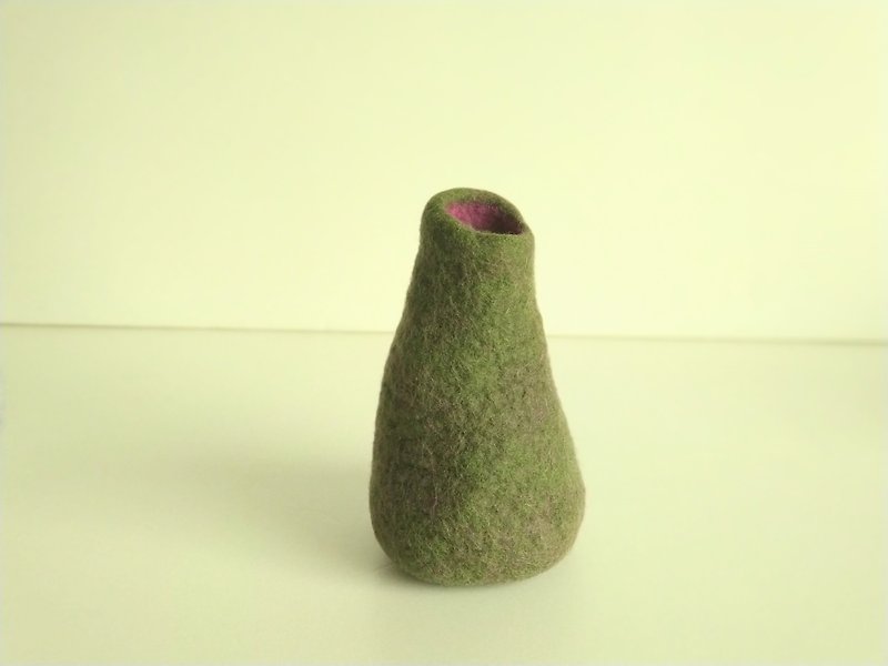 Wool felt flower and green handmade vase - Pottery & Ceramics - Wool Green