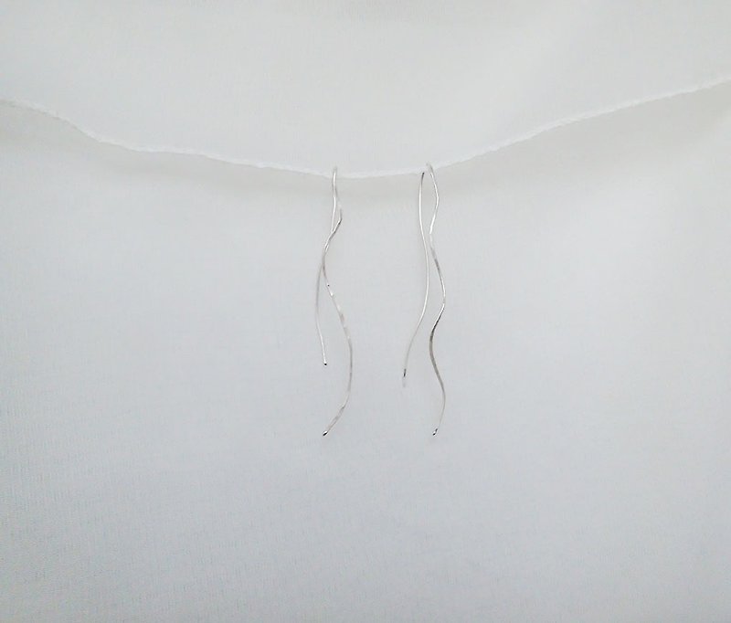 river-earrings, 0.7MM-Fine silver wire - ต่างหู - โลหะ สีเงิน